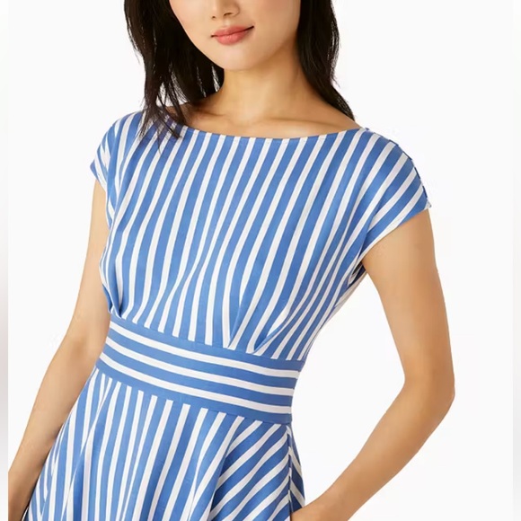 Kate Spade ♠️ Basket Stripe blue white Ponte Fiorella Dress Sz large XL - Picture 3 of 9
